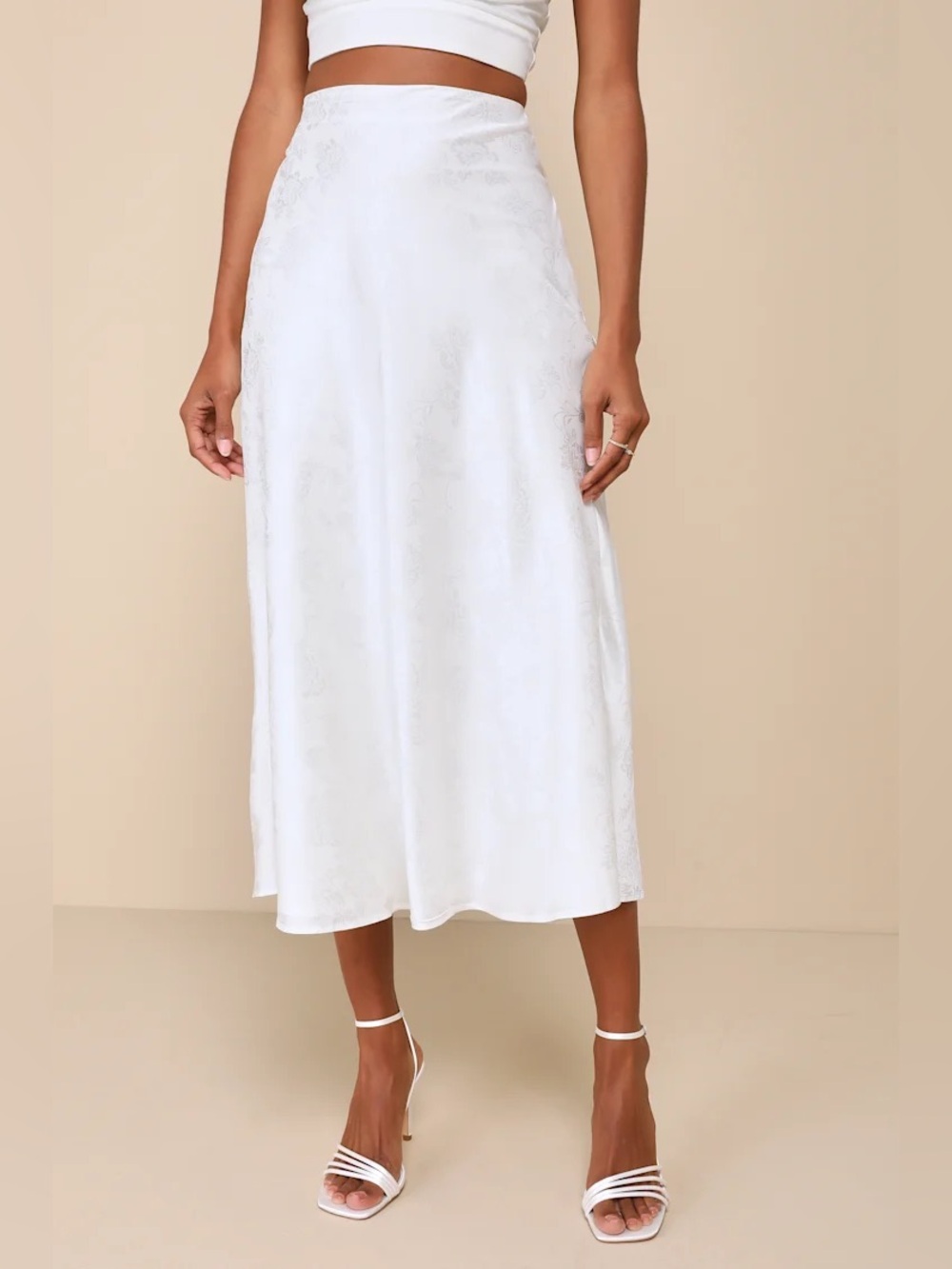 Lulus Idyllic Ivory Floral Jacquard High-Rise Midi Skirt EUC M
